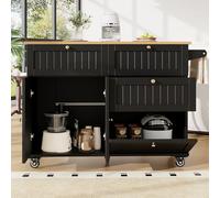 Îlot De Cuisine Avec 2 Portes Et 3 Tiroirs, 133 X 37.3x 88cm, Meuble De Cuisine, Buffet, Voiture-restaurant Avec Grain De Bois, Table À Manger Multifonctionnelle Avec Armoires Extensibles, Noir