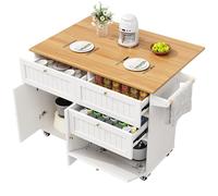 Îlot De Cuisine Avec 2 Portes Et 3 Tiroirs, 133 X 37.3x 88cm, Meuble De Cuisine, Buffet, Voiture-restaurant Avec Grain De Bois, Table À Manger Multifonctionnelle Avec Armoires Extensibles, Blanc