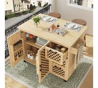 Îlot de cuisine avec plan de travail extensible et motif damier, chariot de cuisine, armoire de buffet, armoire de buffet, meuble de buffet, mobile, avec 5 roulettes, 120 x 75 (45) x 92 cm, 3 tiroirs