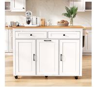 Îlot de cuisine avec plan de travail rabattable - 120 × 40(75) × 92 cm, desserte de cuisine avec 2 tiroirs et 2 portes - Blanc