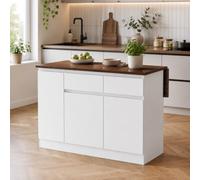 Ilot de cuisine avec plateau de table pliable, 145 x 85 cm, chariot de cuisine moderne avec façades brillantes UV, espace de rangement, étagère à bouteilles, 2 tiroirs et compartiment d'armoire, bar