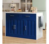 Îlot de Cuisine avec Prises et Ports USB, Cordon D'alimentation de 1.5 m de Long, Buffet de Cuisine avec étagères Réglables, Bleu