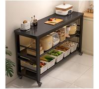 Îlot de Cuisine avec Rangement, armoires Buffet, Buffet, étagères Ouvertes avec roulettes pivotantes, Table de Travail de Cuisine, for Restaurant, Entreprise, entrepôt(Black,120x25cm/47.24x9.84in)