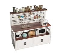 Îlot de cuisine avec rangement et étagères de boulangerie, table de travail multifonction avec comptoir de bar et étagère utilitaire, table d'îlot marron et blanc pour cuisine 120 x 40 cm