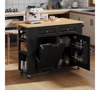 Ilot de cuisine avec roulettes, table à manger extensible, île de cuisine avec compartiment poubelle et porte-serviettes, chariot de service mobile avec multiprises, idéal pour la cuisine et la salle