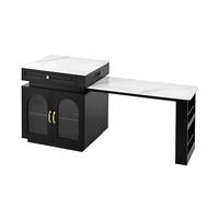 Îlot de cuisine avec table à manger, armoire de cuisine, table de salle à manger, buffet, armoire de couloir, table de bar, armoire de rangement avec 2 tiroirs et 4 portes en verre, compartiment de