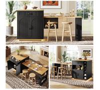 Îlot de cuisine avec table extensible - 80x70x95,5 cm - Table extensible 60-113 cm - Grand volume de stockage