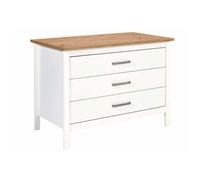 Ilot de Cuisine Blanc et Plateau Effet Bois avec un côté 3 tiroirs et 1 côté 2 étagères - KENNY