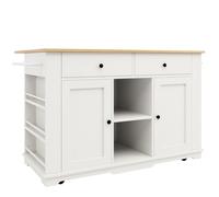 Îlot De Cuisine Buffet cuisine blanc avec îlot, desserte équipée multiprise & plan de travail imitation bois