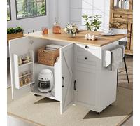 Îlot de Cuisine, Buffet, Meuble de Rangement, Servante Roulante, Table à Manger Extensible - Design Moderne en Bois Veiné - Grands Rangements Intégrés, Étagères Snack