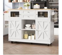 Îlot de cuisine chariot de cuisine avec grain de bois armoire de cuisine 140 cm portes d'armoire tridimensionnelles avec roulettes