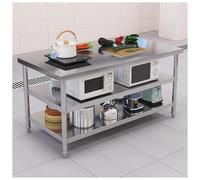 Îlot de Cuisine Commercial - Table de préparation multifonctionnelle en Acier Inoxydable, établi à Trois Niveaux avec étagères de Rangement Ouvertes et Pieds réglables, Robuste et Stable, pa