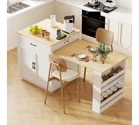 Îlot de cuisine de 210,1 cm avec table de salle à manger extensible pour 10 à 15 cm, design bicolore, grand espace de rangement et étagères, parfait pour les espaces de salle à manger et de cuisine