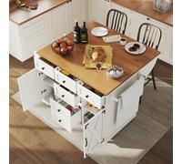 Îlot de Cuisine de Haute qualité, Chariot de Service Multifonctionnel avec Grain de Bois et Grand Espace de Rangement, Meuble Buffet Mobile, Chariot de Cuisine pour Salle à Manger, Salon (A-Blanc)