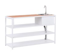 Ilot de Cuisine de Jardin Avec Evier en Acier 159 x 50 x 91 cm Extérieur 3 Etagè