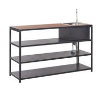 Ilot de Cuisine de Jardin d'Extérieur en Acier 159 x 50 x 91 cm avec Evier Robinet Etagères Noir Bois Clair Avetrana