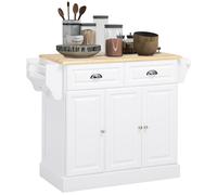 HOMCOM Ilot de Cuisine Chariot de Cuisine à roulettes Desserte Polyvalent avec 2 tiroirs 3 Portes Porte-Serviettes et Porte-épices pour Salle à Manger dim. 110L x 45l x 91H cm Blanc