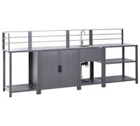 Ilot de Cuisine d'Extérieur 4 Pièces en Aluminium avec Meuble et Évier Rangements Gris Viggiano