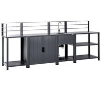 Ilot de Cuisine d'Extérieur 4 Pièces en Aluminium avec Meuble et Évier Rangement