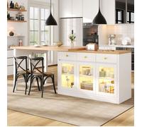 Îlot de Cuisine Extensible 120-200x40x75,5cm, Robuste, Rangement Optimal, LED RGB avec Minuterie USB blanc MANGE-DEBOUT