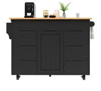 Ilot de cuisine extensible 8 tiroirs noir chariot à roulettes avec étagère à épices plan de travail moderne 122x46-74 5x91 5cm