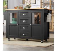 Îlot de cuisine - Extensible - MDF et Métal - Mobile avec roulettes - 4 tiroirs et 2 portes