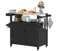 Îlot de Cuisine Extérieur sur Roulettes Marron - Chariot de Barbecue Mobile Multifonction avec Plan de Travail & Compartiment de Rangement, Armoire Portable pour Jardin Terrasse Camping Pique-nique