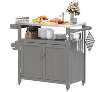Îlot de Cuisine Extérieur sur Roulettes Marron - Chariot de Barbecue Mobile Multifonction avec Plan de Travail & Compartiment de Rangement, Armoire Portable pour Jardin Terrasse Camping Pique-nique