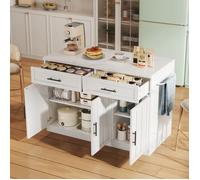 Îlot de cuisine faisant également office de bar et de buffet, équipé de prises électriques, de ports USB et d'un porte-serviettes