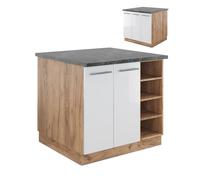 Îlot de cuisine Fame-Line, 90 cm sans plan de travail, Blanc brillant/Chêne doré, Vicco