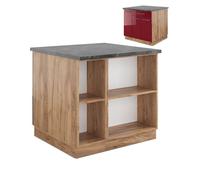 Îlot de cuisine Fame-Line, 90cm avec tiroir, sans PT, Rouge bordeaux Haute brillance/Chêne de force doré, Vicco 38719