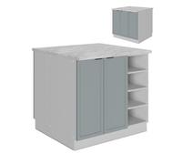 Îlot de cuisine Fame-Line, 90cm sans PT, Bleu clair-gris, Blanc, Vicco