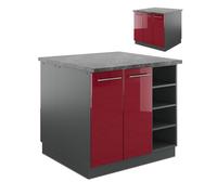 Vicco Îlot de Cuisine Fame-Line, Bordeaux Haute Brillance/Anthracite, 90cm sans PT, adapté à l’Extension avec des modules complémentaires compatibles
