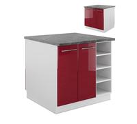 Îlot de cuisine Fame-Line, 90cm sans PT, Rouge bordeaux Haute brillance/Blanc, Vicco 38724