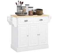 HOMCOM Ilot de Cuisine Chariot de Cuisine à roulettes Desserte Polyvalent avec 2 tiroirs 3 Portes Porte-Serviettes et Porte-épices pour Salle à Manger dim. 110L x 45l x 91H cm Blanc