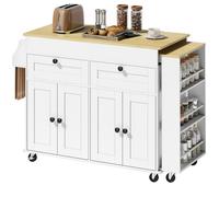 Îlot de cuisine - HOMCOM - plateau extensible sur roulettes - 2 tiroirs, 4 portes - bois - 127,2-189,2 x 50 x 87,8 cm - blanc