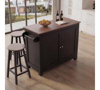 Mendler Îlot de Cuisine HWC-P61 avec 2 tabourets 90x120x45cm Noir, Bois foncé