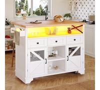 Îlot de cuisine intelligent pour petits appartements 120 cm - Pliable 43 → 71 cm devient une table à manger - Éclairage d'ambiance contrôlé par l'application - 3 tiroirs + portes en verre - Convertit