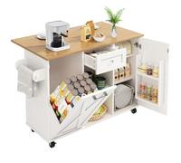 Îlot De Cuisine, Meuble De Cuisine pour Poubelles, Buffet, Chariot De Salle À Manger avec Multifonctionnelle avec Espace De Rangement, Étagères À Collation Et Armoires Extensibles, Blanc