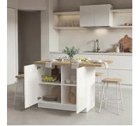 Îlot de Cuisine Miha Dmora, en Bois Melaminé Blanc Brillant 130x80x90h cm