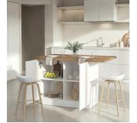 Îlot de Cuisine Miha Dmora, en Bois Mélaminé Blanc Brillant 130x80x90h cm