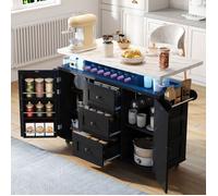 Îlot de Cuisine Mobile 120x42-60x93 cm avec Plan de Travail Rabattable, Desserte Cuisine avec 2 tiroirs et 2 Compartiments, noir