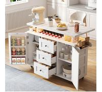 Îlot de Cuisine Mobile 120x42-60x93 cm avec Plan de Travail Rabattable, Desserte Cuisine avec 2 tiroirs et 2 Compartiments, Blanc