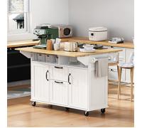 Îlot de Cuisine Mobile avec table extensible, îlot de cuisine mobile avec tiroirs et porte-serviettes, prises intégrées USB/AC