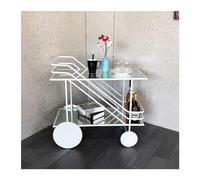 Îlot de Cuisine Mobile Chariot de Bar et Service Bar Roulant Chariot Modernes, îlot Cuisine en Verre métal à 2 Niveaux avec roulettes, étagère Rangement for café/vin(Silver,Petit)