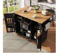 Îlot de Cuisine Mobile - Desserte Cuisine avec Tiroir+Casier à Vin+Porte-Serviettes+5 Roulettes Pivotantes+Plateau Extensible