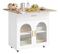 Îlot de cuisine mobile - WOLTU - Plateau pivotant repliable - Chêne + Blanc