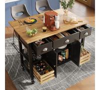 Îlot de cuisine moderne (120 × 45 × 90 cm), armoire de cuisine, armoire à manger, chariot de salle à manger, armoire de salle à manger, multifonction, avec panier en pin et panier de rangement, noire