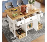 Îlot de cuisine moderne (120 × 45 × 90 cm), armoire de cuisine, armoire à manger, chariot de salle à manger, armoire de salle à manger, multifonctionnelle, avec panier en pin et panier de rangement