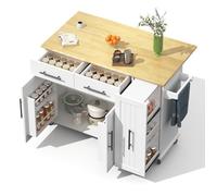 îlot de Cuisine Moderne 120x40x90cm avec Plan de Travail Pliable,Chariot de Rangement avec 2 Tier Pull Out Cabinet Organizer,Blanc